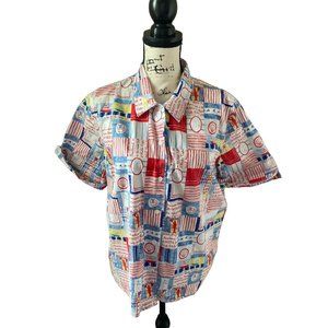 Sag Harbor Sport Nautical Button Down Short Sleeve Shirt - Ladies Size Large